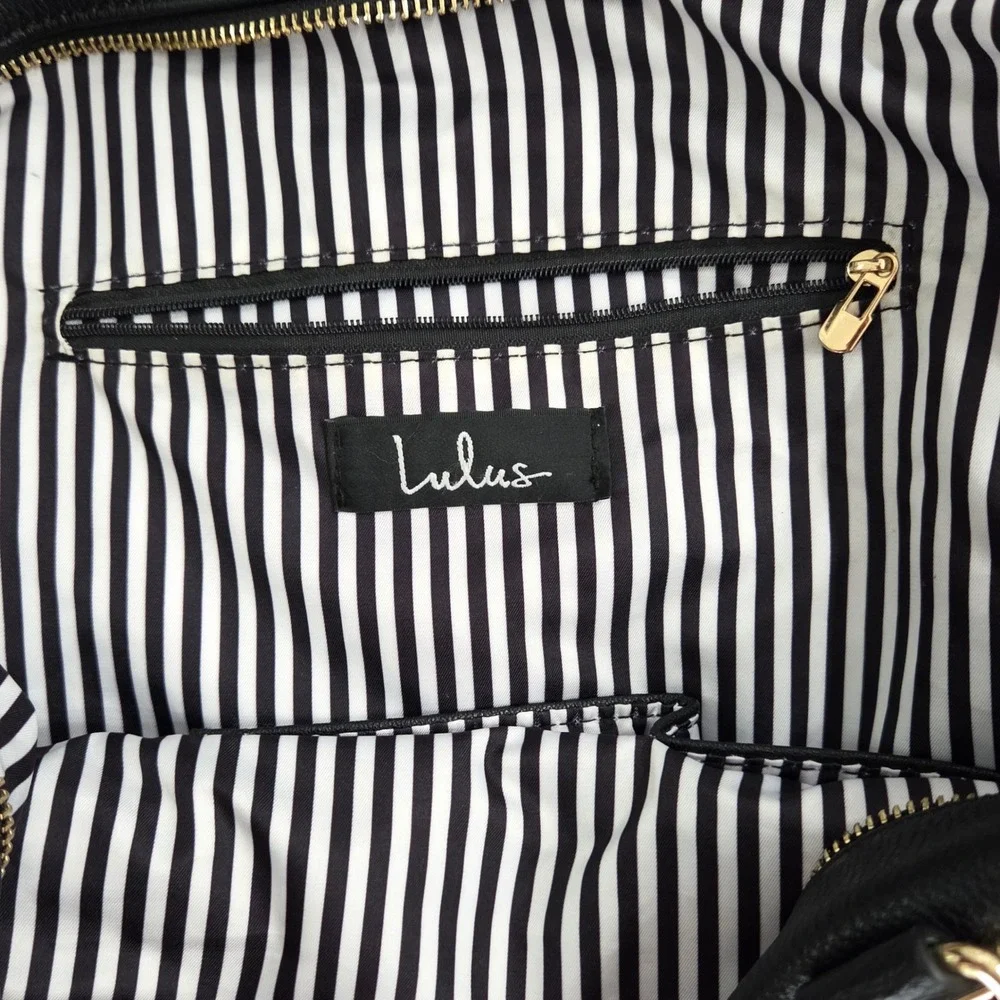 Lulus Black‎ Faux Leather Satchel Shoulder Bag Convertible Crossbody Work Travel